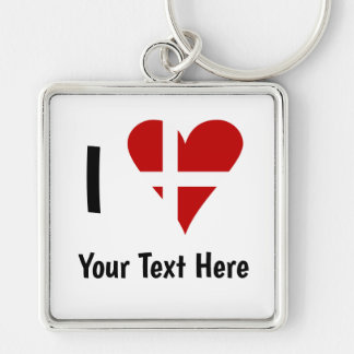I Love (Heart Danish Flag) Personalized Text Key Ring