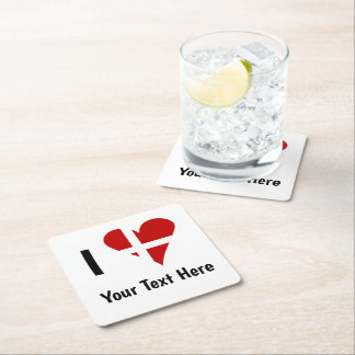 I Love (Heart Danish Flag) Personalized Text Square Paper Coaster