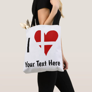 I Love (Heart Danish Flag) Personalized Text Tote Bag