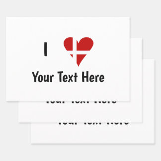 I  Love (Heart Danish Flag) Personalized Text Wrapping Paper Sheet