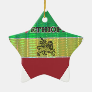 I Love Heart Ethiopia: Flag Art Motif Ceramic Tree Decoration