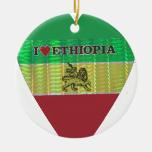 I Love Heart Ethiopia: Flag Art Motif Ceramic Tree Decoration