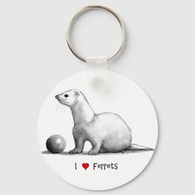 I Love (Heart) Ferrets: Pencil Drawing Key Ring (Front)