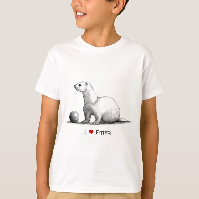 I Love (Heart) Ferrets: Pencil Drawing T-Shirt (Front)