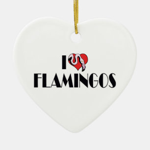 I Love Heart Flamingos - Pink Flamingo Lovers Ceramic Tree Decoration
