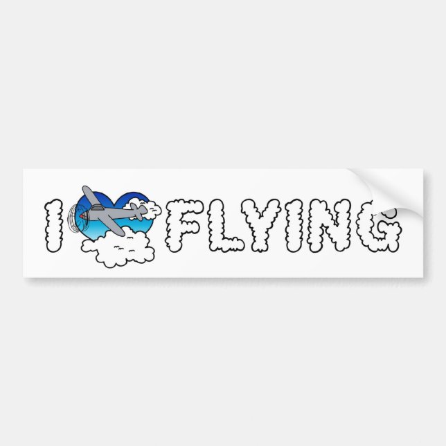 I Love Heart Flying - Aeroplane Lover Bumper Sticker (Front)