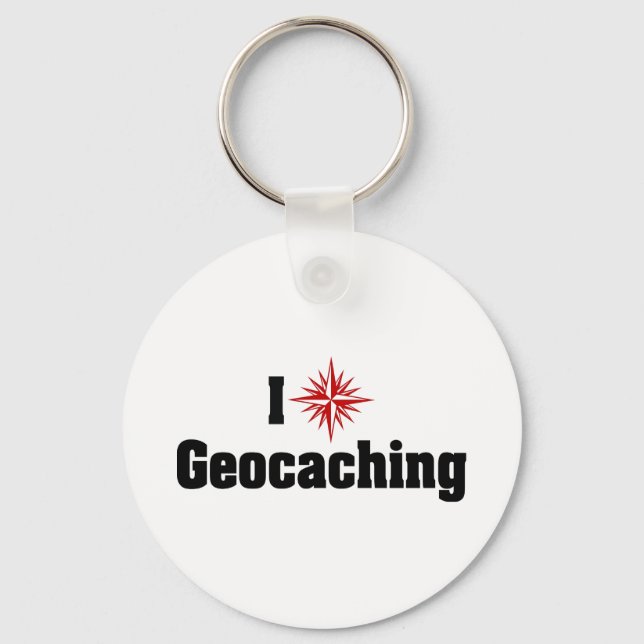 I Love Heart Geocaching - Treasure Hunter Key Ring (Front)
