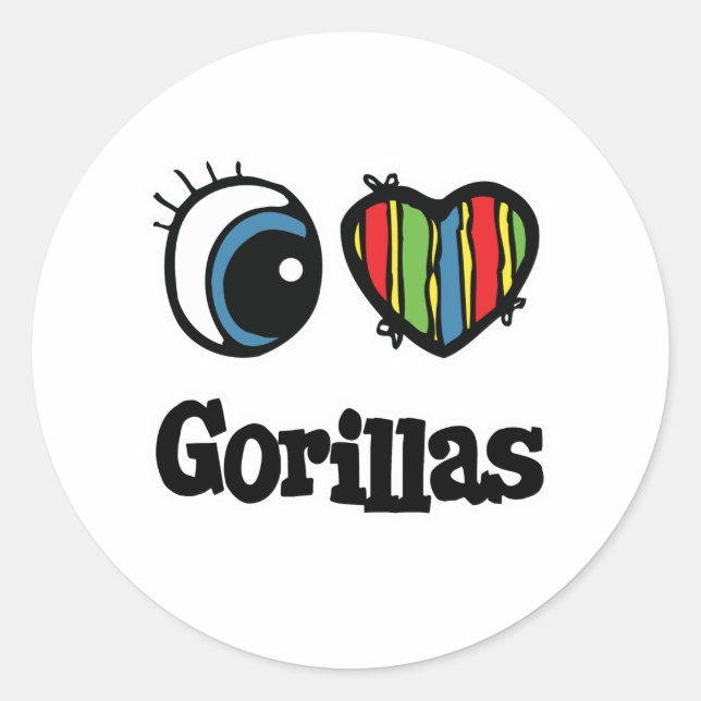 I Love (Heart) Gorillas Classic Round Sticker (Front)