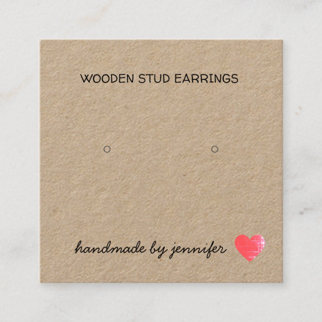 I love Heart Handmade By Name Earrings Stud Holder Square Business Card (Front)