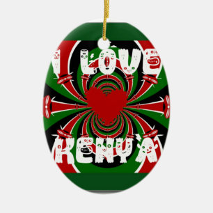 I Love Heart Kenya: Dynamic Flag Art Ceramic Tree Decoration