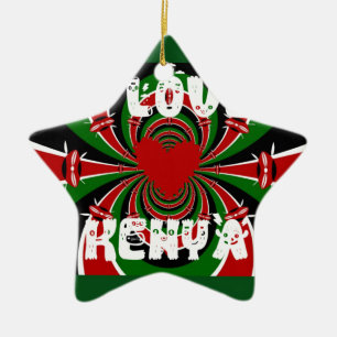 I Love Heart Kenya: Dynamic Flag Art Ceramic Tree Decoration
