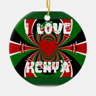 I Love Heart Kenya: Dynamic Flag Art Ceramic Tree Decoration