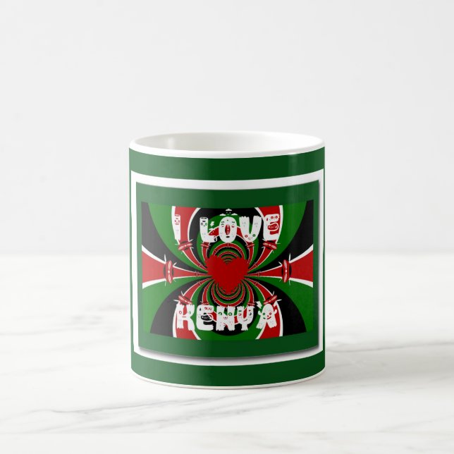 I Love Heart Kenya: Dynamic Flag Art Coffee Mug (Center)