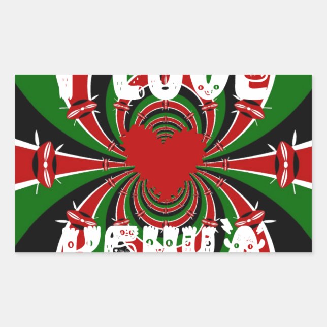 I Love Heart Kenya: Dynamic Flag Art Rectangular Sticker (Front)