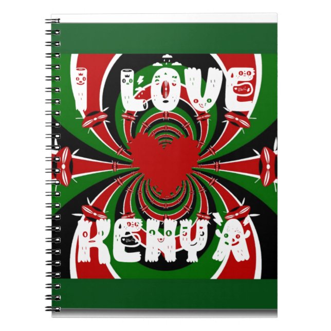 I Love Heart Kenya: Dynamic Flag Art Spiral Notebook (Front)