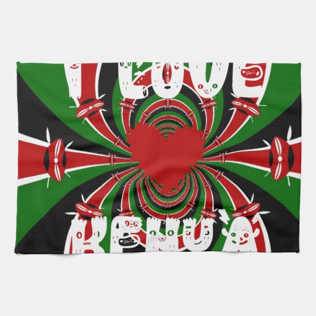 I Love Heart Kenya: Dynamic Flag Art Tea Towel (Horizontal)