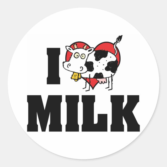 I Love Heart Milk - Cow Juice Dairy Lover Classic Round Sticker (Front)