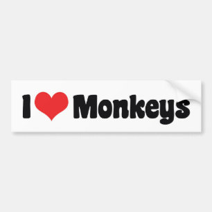 I Love Heart Monkeys Bumper Sticker