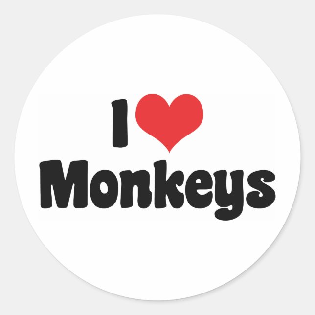 I Love Heart Monkeys Classic Round Sticker (Front)