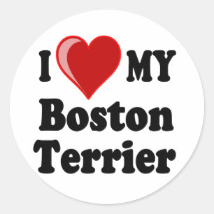I Love (Heart) My Boston Terrier Dog Classic Round Sticker