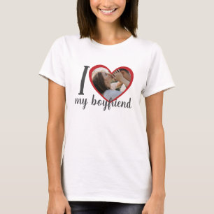 I love heart my boyfriend custom photo white T-Shirt