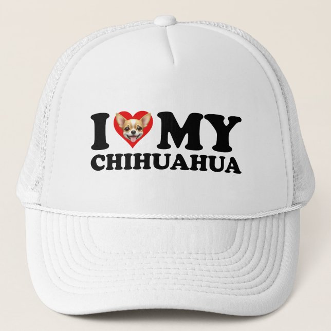 I Love (Heart) My Chihuahua Trucker Hat (Front)