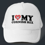 I Love (Heart) My Cornish Rex Trucker Hat<br><div class="desc">I Love (Heart) My Cornish Rex. This cute & funny Cornish Rex cat lover accessory is a great Cornish Rex lover gift for men, women, teens & kids who love Cornish Rex cats and kittens! Do you have a pet Cornish Rex kitty? Are you a Cornish Rex cat mom or...</div>