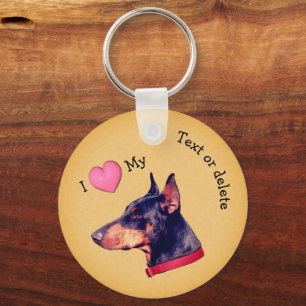 I Love Heart My Doberman Dog Personalized Key Ring