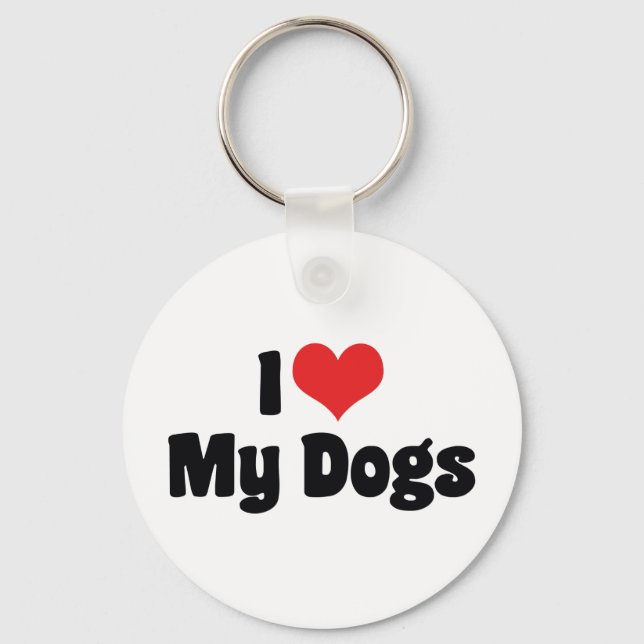 I Love Heart My Dogs - Animal Lover Key Ring (Front)