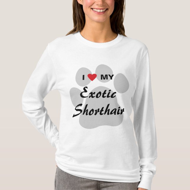 I Love (Heart) My Exotic Shorthair Pawprint Design T-Shirt (Front)
