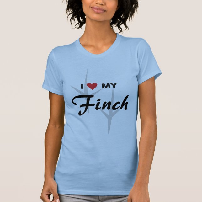I Love (Heart) My Finch Bird Tracks Design T-Shirt (Front)