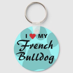 I Love (Heart) My French Bulldog Pawprint Key Ring