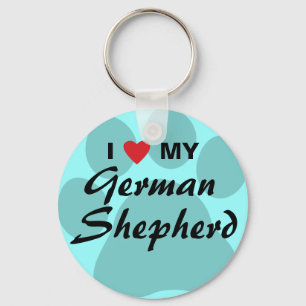 I Love (Heart) My German Shepherd Pawprint Key Ring