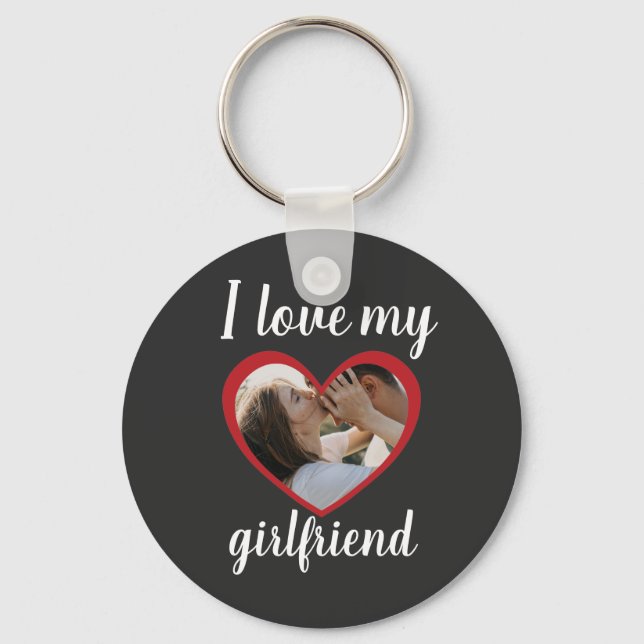 I love heart my girlfriend custom photo grey key ring (Front)