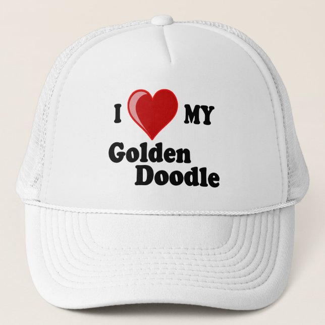 I Love (Heart) My Golden Doodle Dog Hat (Front)