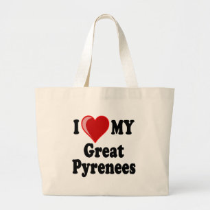 I Love (Heart) My Great Pyrenees Dog Large Tote Bag
