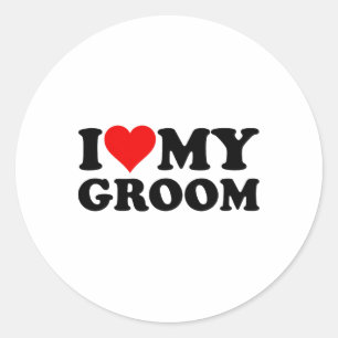 I Love Heart My Groom Husband Fiance  Classic Round Sticker