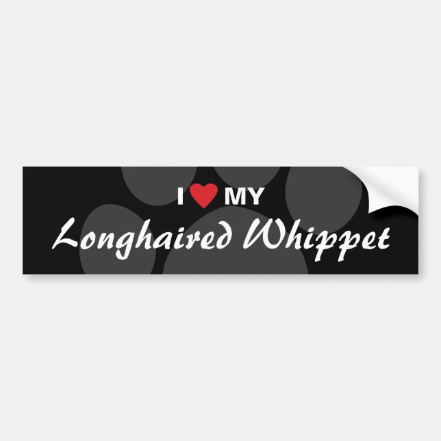 I Love (Heart) My Longhaired Whippet Bumper Sticker (Front)