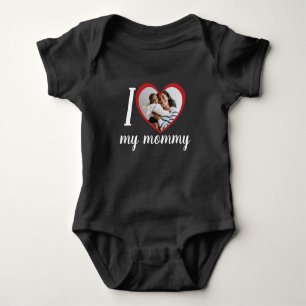 I love heart my mummy custom photo black baby bodysuit