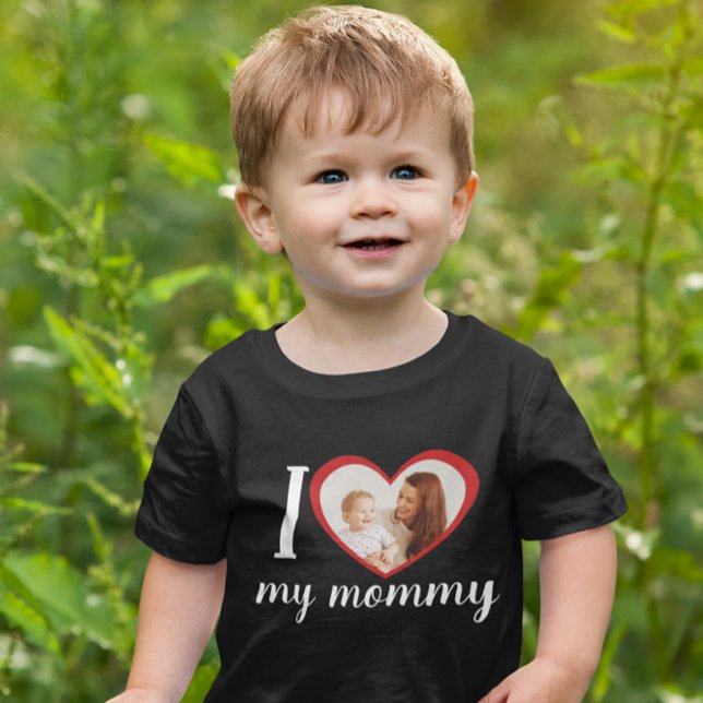 I love heart my mummy custom photo black baby T-Shirt (Creator Uploaded)