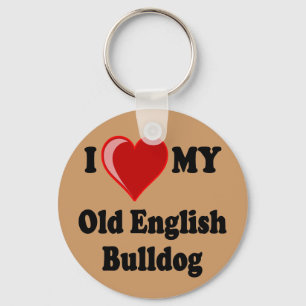 I Love (Heart) My Old English Bulldog Dog Key Ring