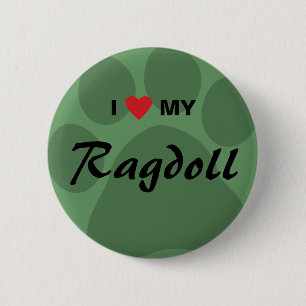 I Love (Heart) My Ragdoll Cat Pawprint 6 Cm Round Badge