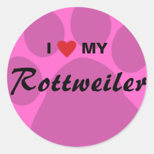 I Love (Heart) My Rottweiler Pawprint Classic Round Sticker