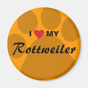 I Love (Heart) My Rottweiler Pawprint Magnet