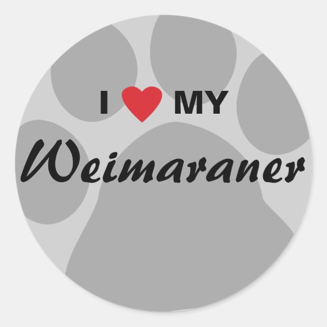 I Love (Heart) My Weimaraner Pawprint Classic Round Sticker (Front)