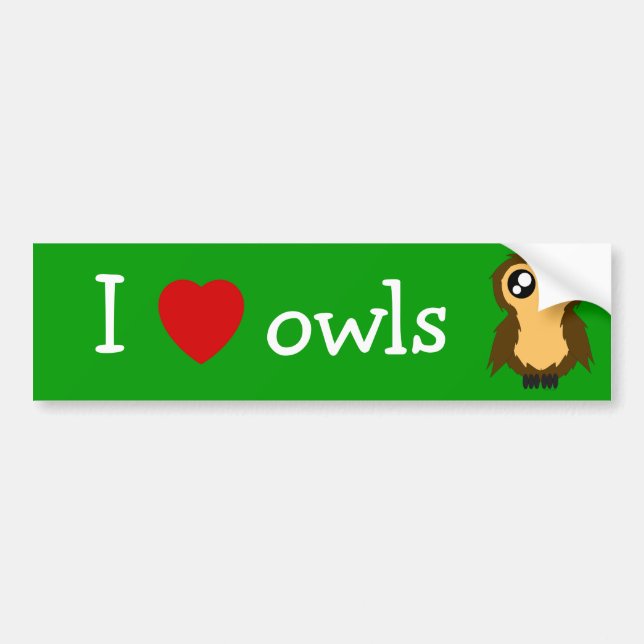 I Love/Heart Owls Cute Scruffy Owl Bumper Sticker (Front)