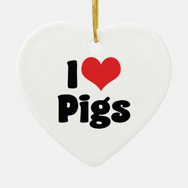 I Love Heart Pigs Ceramic Tree Decoration (Front)