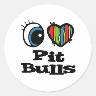 I Love (Heart) Pit Bulls Classic Round Sticker