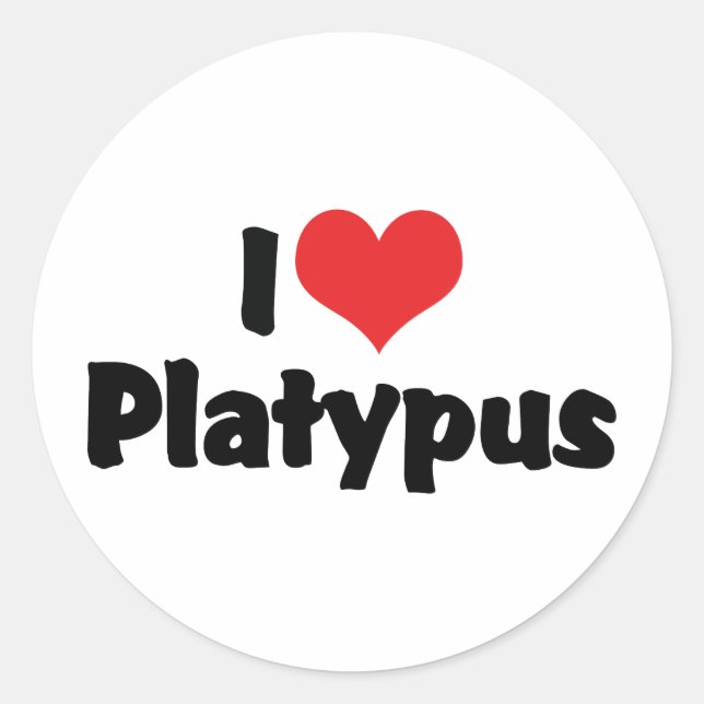 I Love Heart Platypus Classic Round Sticker (Front)