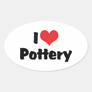 I Love Heart Pottery - Clay Lover Oval Sticker